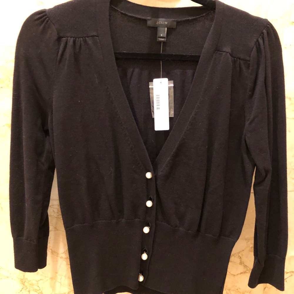 J. Crew Deep Vneck Cardigan w/ Faux Pearl Buttons